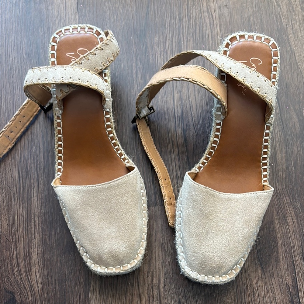 Crown Vintage Cream and Brown Espadrilles with Suede-Like Finish
